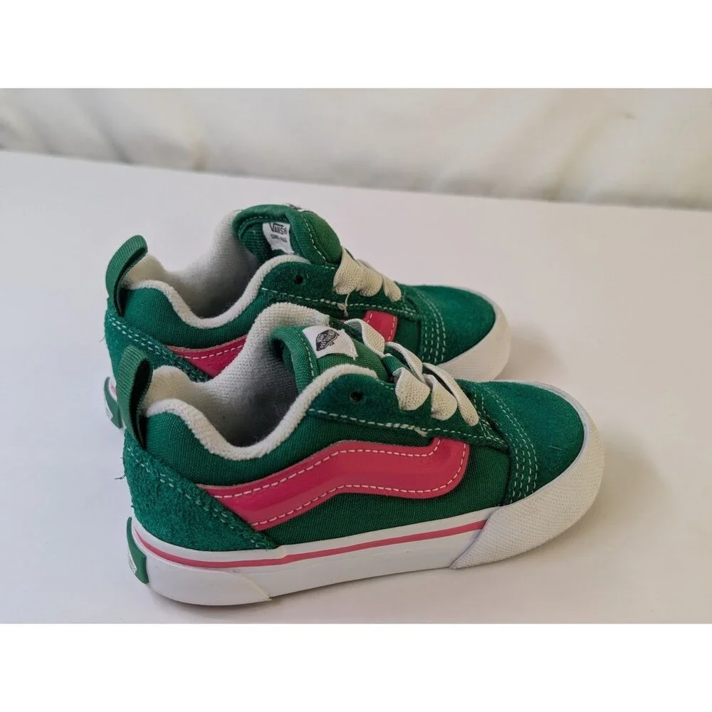 6.0 VANS Knu Skool Elastic Lace Unisex Kids Low Top Sneakers Green/Pink/White